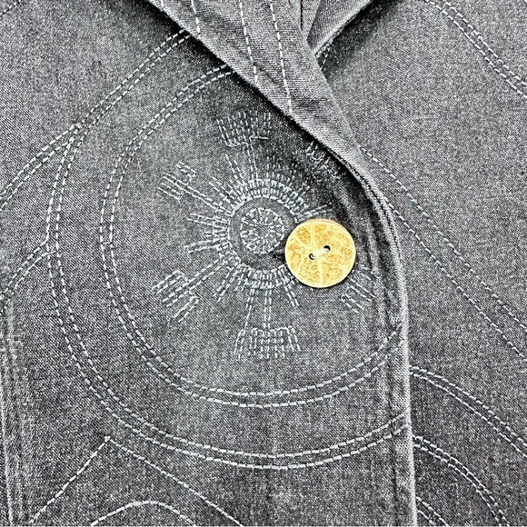 Vintage Dark Wash Denim Trenchcoat Swirl Eclectic 90s Women's Size Medium Petite - Picture 4 of 6